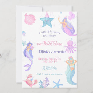 Invitación Pequeña sirena morada rosada Baby Shower
