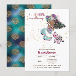 Invitación Pequeña sirena negra Chica Baby Shower bajo el mar