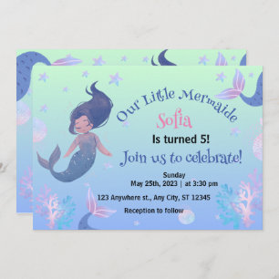 Invitación Pequeña sirena rosada 5 cumpleaños