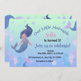 Invitación Pequeña sirena rosada 5 cumpleaños