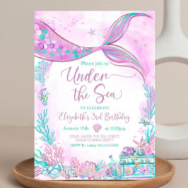 Invitación Pequeña sirena Verde azulada y editable bajo el ma