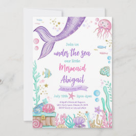 Invitación Pequeña Sirenita Bajo El Cumpleaños Del Mar