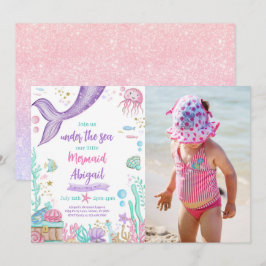 Invitación Pequeña Sirenita Bajo La Foto De Cumpleaños Del Ma