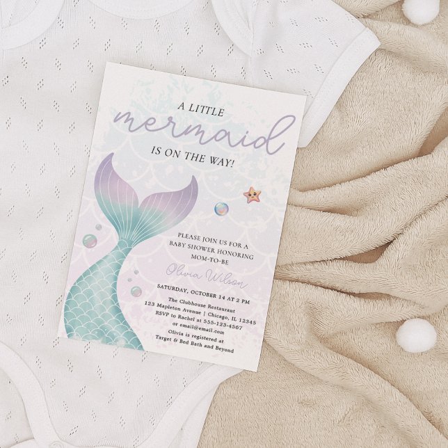 Invitación Pequeña Sirenita, Náutica Bajo El Mar Baby Shower (Little Mermaid on the way,  Nautical Beach Modern Under The Sea Pink Purple, Mermaid Baby Shower )