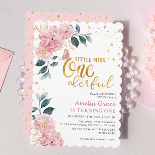 Invitación Pequeña Srta. Maravilloso chica rosado 1er cumplea