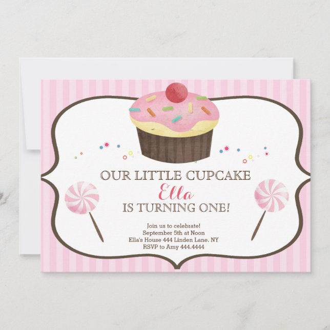 Invitación Pequeña tarta de primer cumpleaños tierra de caram (Anverso)