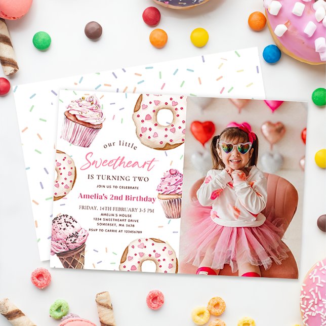 Invitación Pequeña torta dulce y donut foto de cumpleaños (Subido por el creador)