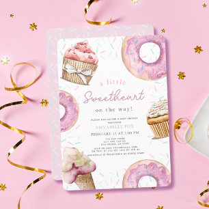 Invitación Pequeña torta rosada y Baby Shower de donut