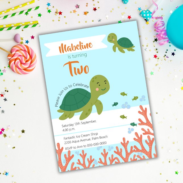 Invitación Pequeña tortuga de mar y fiesta de cumpleaños (Subido por el creador)