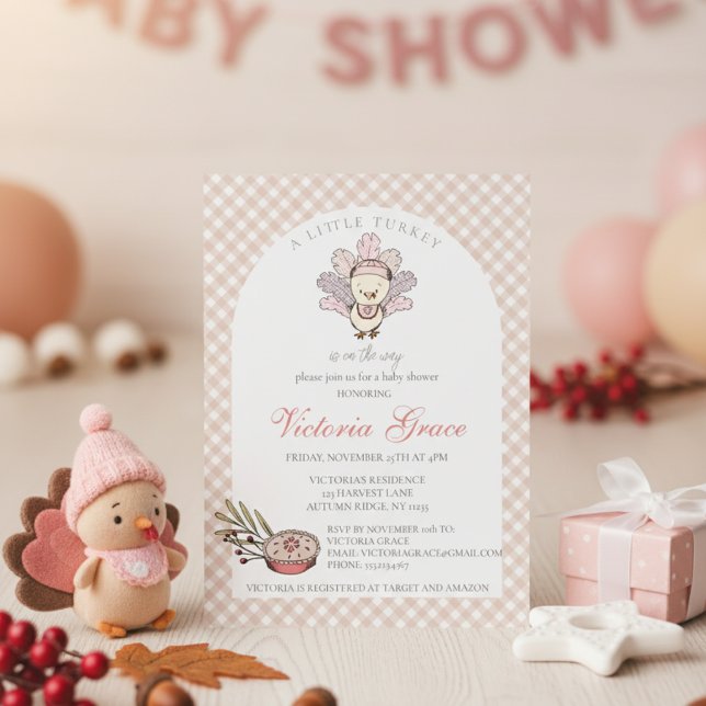 Invitación Pequeña Turquía Chica de otoño en Baby Shower (Cute Autumn Little Turkey Thanksgiving & November Baby Shower Invitations for Mother to Be for Fall)
