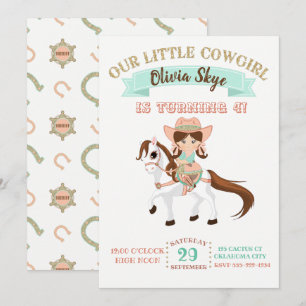 Invitación Pequeña vaquera a caballo cumpleaños de niñas
