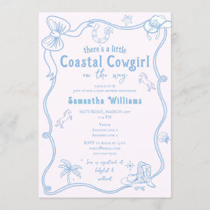 Invitación Pequeña Vaquera Costera Rosa Azul Niña Baby Shower