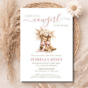 Invitación Pequeña Vaquera De Camino Rosa Fiesta de Baby Show