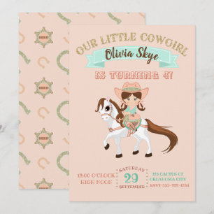 Invitación Pequeña vaquera en el cumpleaños de una niña a cab