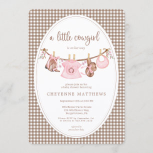 Invitación Pequeña Vaquera Ropa de Bebé Rosa Shower de Bienve