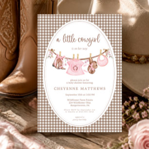 Invitación Pequeña Vaquera Ropa de Bebé Rosa Shower de Bienve