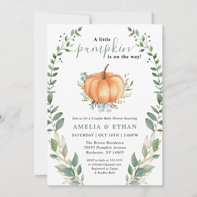 Invitación Pequeña vegetación de calabaza | Baby Shower de pa (Anverso)