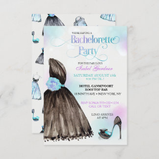 Invitación Pequeña vestido negro Stilettos Bachelorette Party