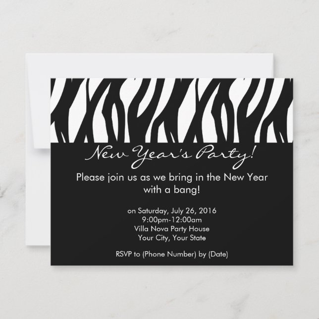 Invitación Pequeña víspera de Año Nuevo negro/blanco (Anverso)