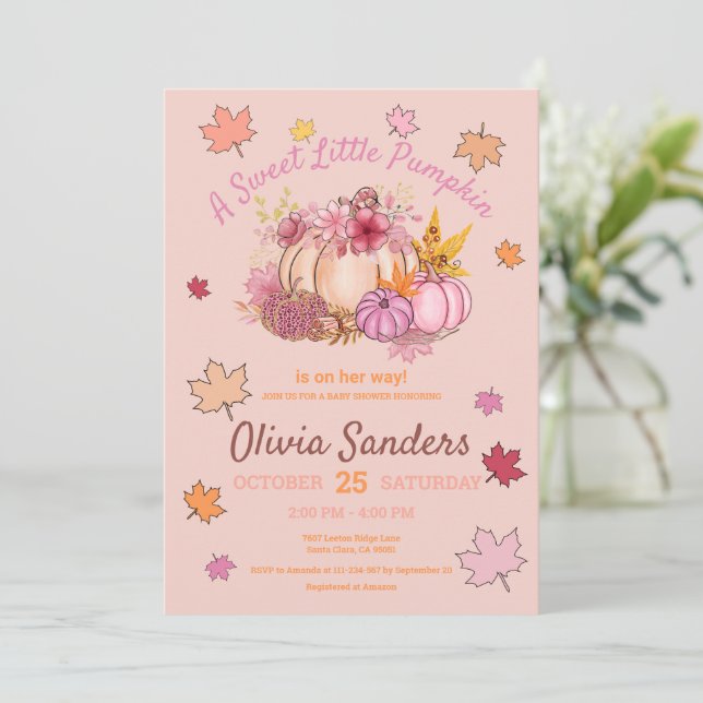 Invitación Pequeña y dulce calabaza Caída deja Baby Shower (Anverso de pie)