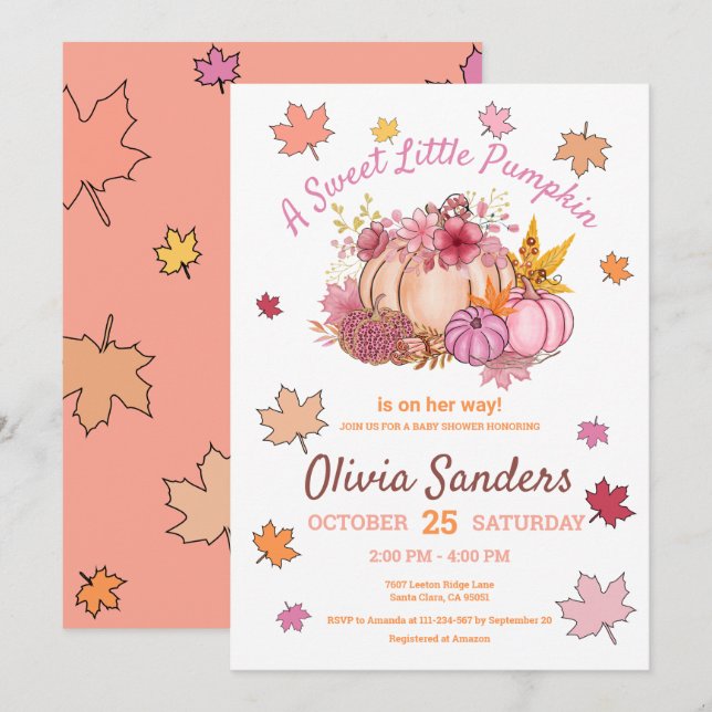 Invitación Pequeña y dulce calabaza Caída deja Baby Shower (Anverso / Reverso)