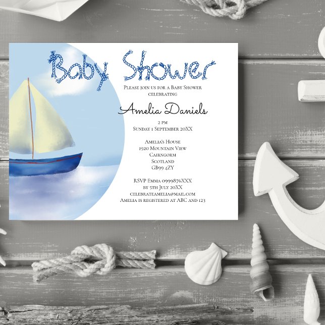 Invitación Pequeña y encantadora Baby Shower en barco de vela (Drop anchor for a super cute baby shower with a nautical theme.)