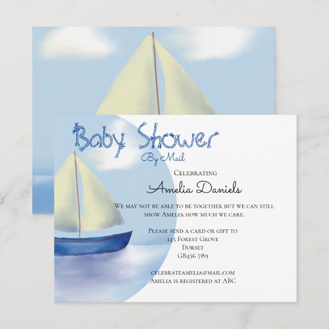 Invitación Pequeña y encantadora Baby Shower en barco de vela (Anverso / Reverso)