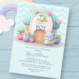 Invitación Pequeña y pequeña casa con dragón Boy Baby Shower