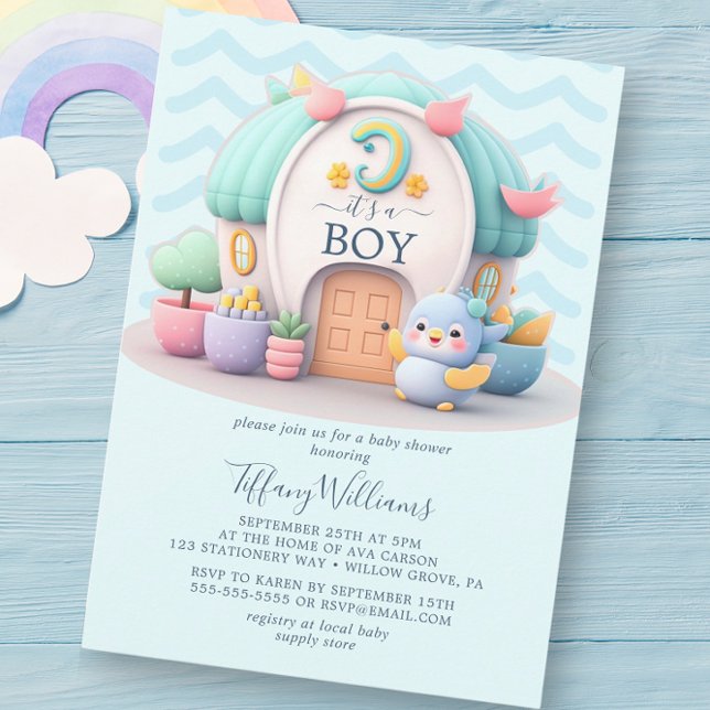 Invitación Pequeña y pequeña casa con dragón Boy Baby Shower (Subido por el creador)