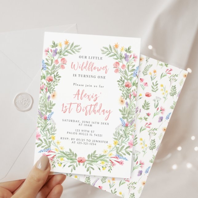 Invitación Pequeña y pequeña flor silvestre primer fiesta chi (Subido por el creador)