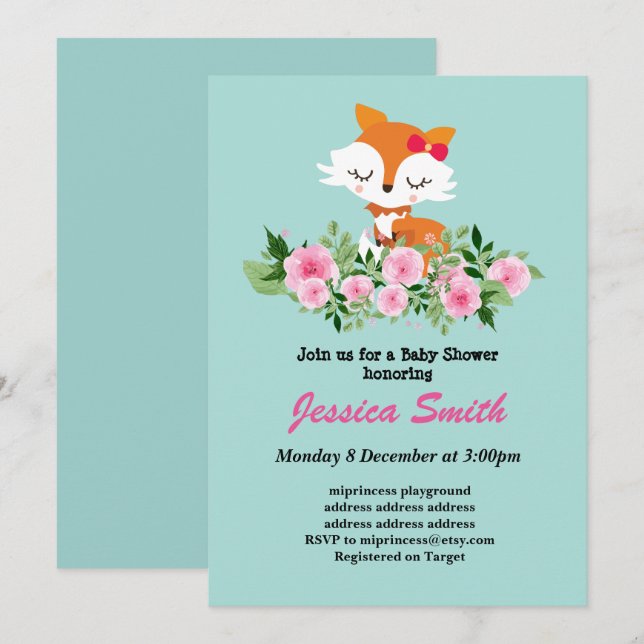 Invitación pequeña zorro lindo bebé ducha (Anverso / Reverso)