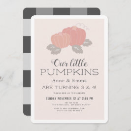 Invitación Pequeñas calabazas doble rosado negro Gingham cump