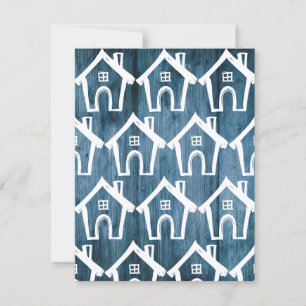 Invitación Pequeñas Casas Blancas en la Madera Azul Nos Mudam