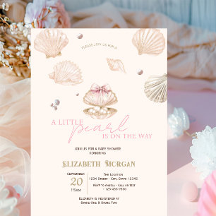 Invitación Pequeñas Conchas de Perla Beige Baby Shower
