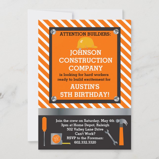 Invitación Pequeñas construcción del constructor y fiesta de (Anverso)