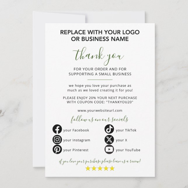 Invitación Pequeñas empresas Gracias por tu pedido (Anverso)