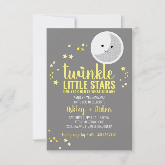 Invitación pequeñas estrellas MUCHACHO o gemelos CHICAS Prime (Anverso)