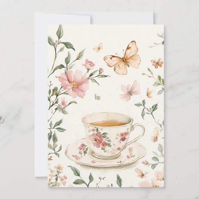 Invitación Pequeñas Flores Bautizo | Rubor y Salvia (Anverso)