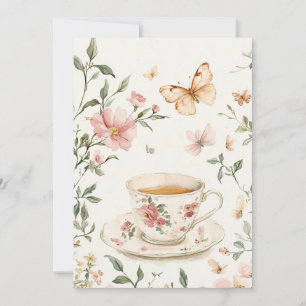 Invitación Pequeñas Flores Bautizo   Rubor y Salvia