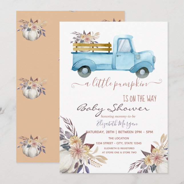 Invitación Pequeñas flores de calabaza, Baby Shower punteado (Anverso / Reverso)