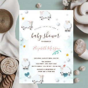 Invitación Pequeñas ovejas de cordero Nube Stars Baby Shower