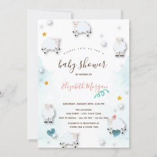 Invitación Pequeñas ovejas de cordero Nube Stars Baby Shower