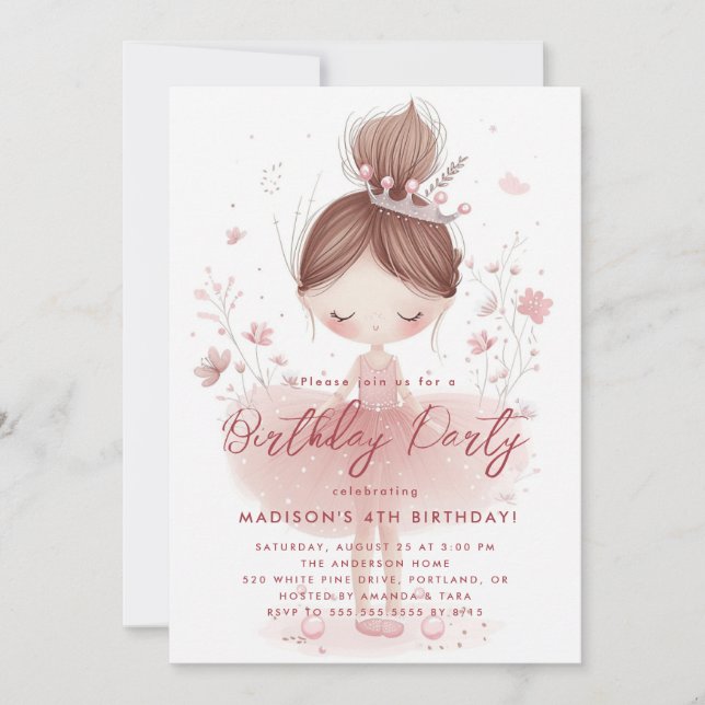 Invitación Pequeñas princesas Ballerina Fiesta de Cumpleaños  (Anverso)