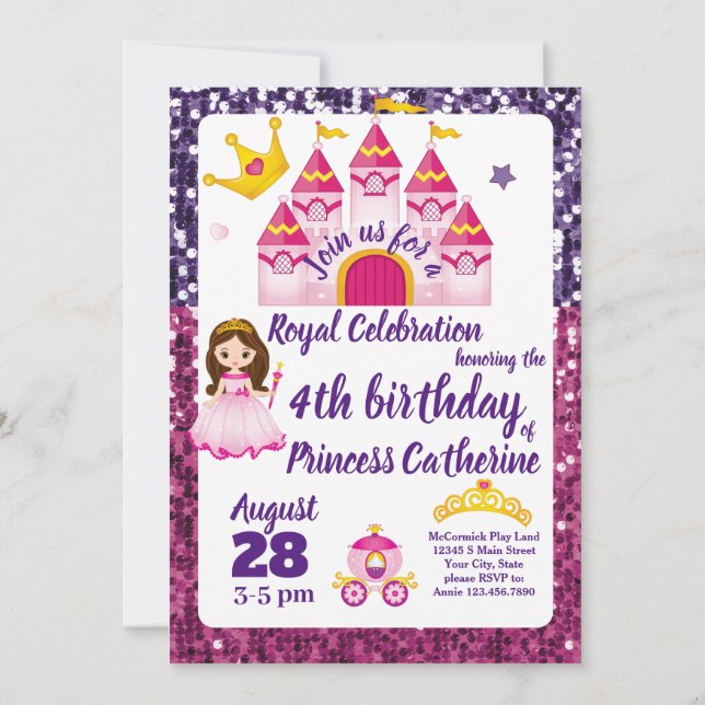 Invitación Pequeñas princesas Castillo Fiesta de cumpleaños r (Reverso)