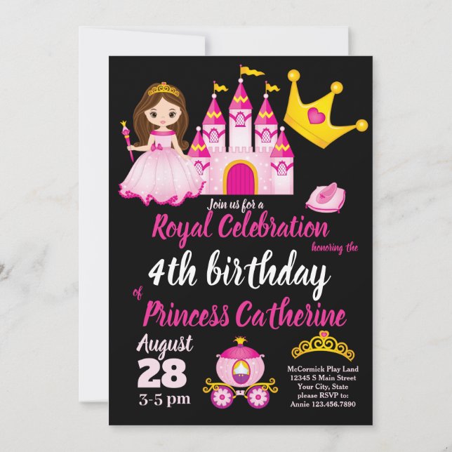 Invitación Pequeñas princesas Castle Tiara Fiesta de cumpleañ (Reverso)