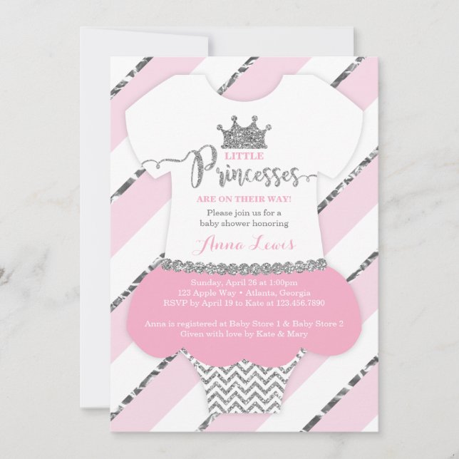 Invitación Pequeñas princesas invitadas a Baby Shower, falsa  (Anverso)