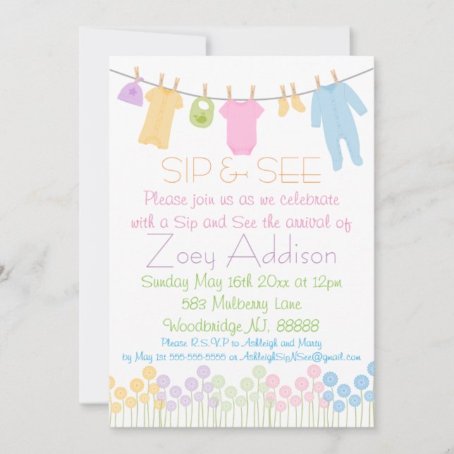 Invitación Pequeñas ropas Sip y See (Anverso)