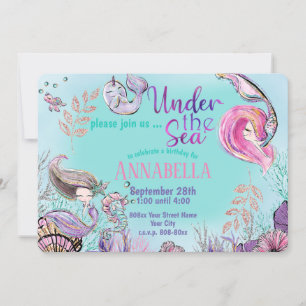 Invitación Pequeñas sirenas bajo el Fiesta del mar