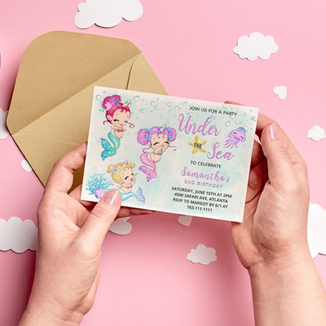 Invitación Pequeñas sirenas bajo la fiesta de cumpleaños del  (Subido por el creador)