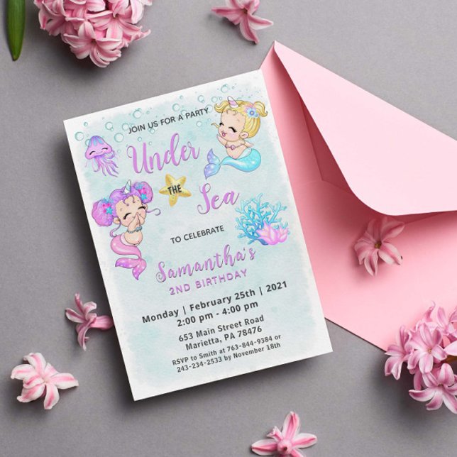 Invitación Pequeñas sirenas bajo la fiesta de cumpleaños del  (Subido por el creador)